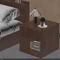 Modern Wooden Bedroom Nightstand With Table Lamp Alarm Clock Cup And Radio