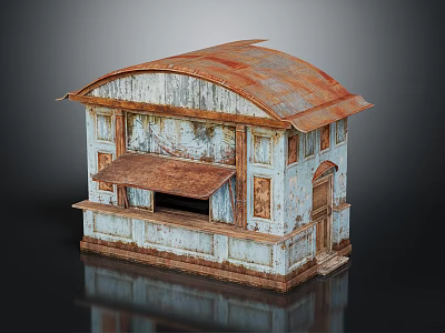 Vintage Small Building Model With Rusty Roof Weathered Wooden Walls Small Windows And Door 3d model