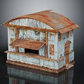 Vintage Small Building Model With Rusty Roof Weathered Wooden Walls Small Windows And Door