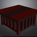 Red Square Wooden Table With Decorative Dark Stripe And Hollow Side Structure
