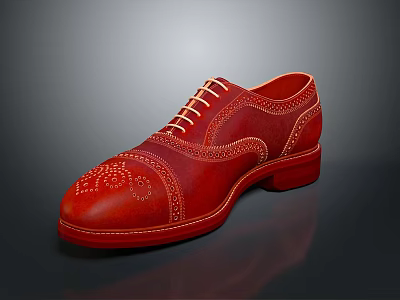 Stylish Red Leather Brogue Shoes With White Laces Intricate Perforations And Leather Sole 3d model