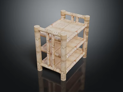 Natural Bamboo Multi Tier Storage Shelf With Open Design And Stable Structure 3d model