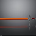 Red Blade Sword With Silver Hilt Guard And Reflective Surface On Gray Background