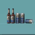 Assorted Beer Bottles And Cans On Blue Background With Standing And Lying Positions 3d model