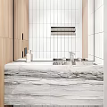 Modern Minimalist Bathroom Interior With Wooden Walls Toilet Marble Countertop