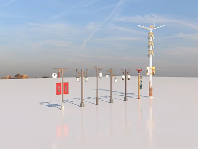 Outdoor Lights With Modern Windmill Design And Various Street Pole Styles 3d model