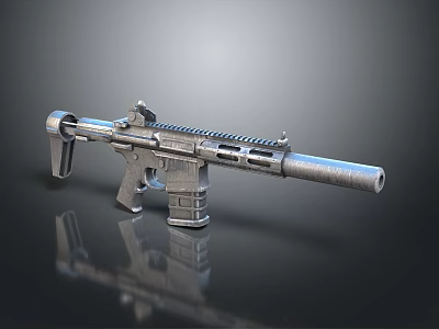 Silver 3D Rendered Rifle With Metallic Texture And Reflective Surface 3d model