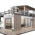 Modern Two Story Container Building Cafe With Balcony Glass Windows And Decorations