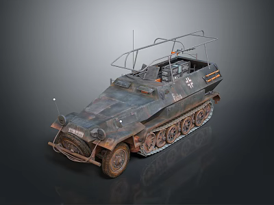 Military Vehicle With Tracks And Wheels Vintage Design Metal Frame Top 3d model