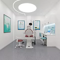 Modern Dental Clinic Interior With Dental Chair Monitor And Workstation White Walls And Ceiling Lights
