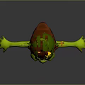 3D Green Fantasy Character With Red Outfit Brown Hat Pointed Ears And Yellow Eyes