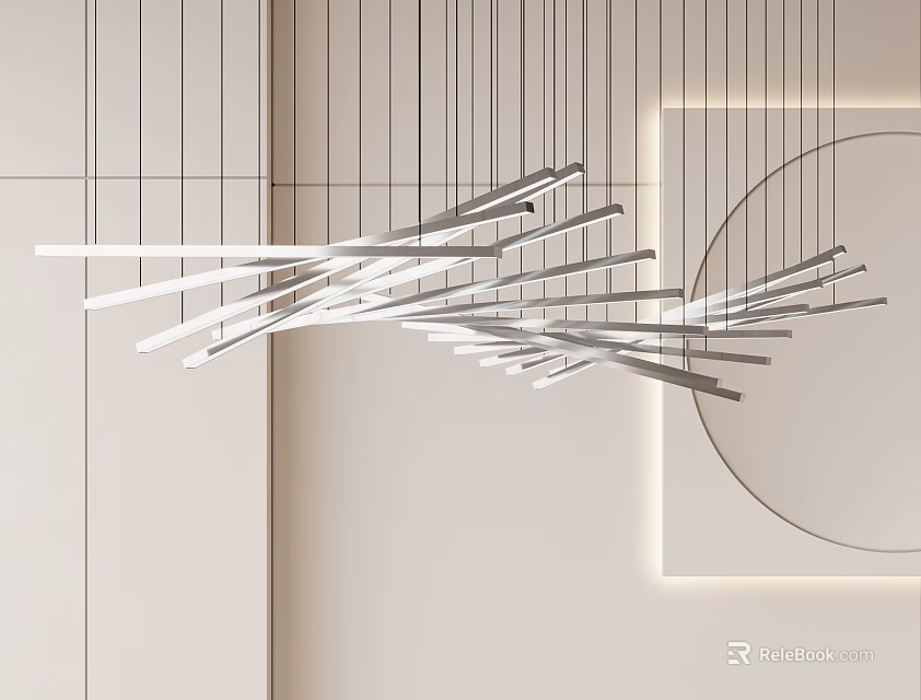 Modern Linear Chandelier With Intersecting Metal Strips For Contemporary Interior Ceiling Design 3d model