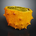 Fresh Halved Kiwano Fruit With Orange Spiky Skin And Green Seeds
