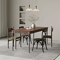Modern Dining Room With Wooden Table Chairs Pendant Lights And Vase