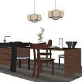 Middle Ancient Style Dining Table and Chair Island Table Dining Table and Chair 3d model