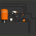 Industrial Fluid Handling System With Orange Tank Gray Pipes And Motor Pump
