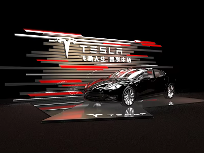 Tesla Car Display With Black Vehicle Red Silver Stripes And Smart Life 3d model
