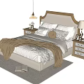 Elegant Double Bed with Soft Pillows Warm Blanket and Bedside Tables on Beige Rug