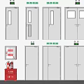 Fire Doors And Fire Extinguisher Cabinet With Green Safety Signs Arrangement
