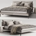 Modern Upholstered Double Bed With Linen Bedding Decorative Throw And Concrete Side Table 3d model