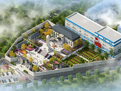 Aerial Planning View Of Traditional Modern Architecture Garden Plaza Landscape Design With Greenery 3d model