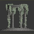 Classic Stone Circular Gazebo With Columns Ivy Vines And Tiered Stone Steps