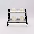 Black Two Tier Kitchen Dish Rack Holding White Plates And Bowls