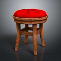Comfortable Wooden Stool With Red Cushion And Sturdy Legs Design