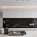 Modern Restaurant Interior With Black Dining Table Transparent Black Chairs Long Pendant Light Blue Artwork