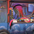 Creative Octopus Food Truck with Transparent Display Window Tire Decorations Colorful Graffiti and Fire Extinguisher