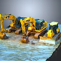 Yellow Construction Equipment With CAT Excavators And Bulldozers On Site