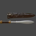 Ornamented Brown Carved Handle And Shiny Silver Blade With Gold Top