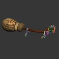 Handmade Decorative Broom With Woven Head Wooden Handle And Metal Brackets