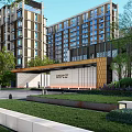 Modern gate high-rise community with primary and secondary entrances 3d model
