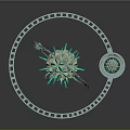 Futuristic Abstract Circular Design Featuring Star Shaped Center Green Yellow Tones And Ring Decorations