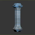 Blue And White Striped Decorative Column With Top Platform And Ornate Base