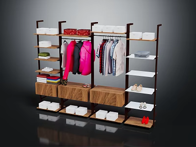 Practical Multi tiered Clothing Rack With Hanging Coats Folded Clothes Shoes And Storage Boxes 3d model
