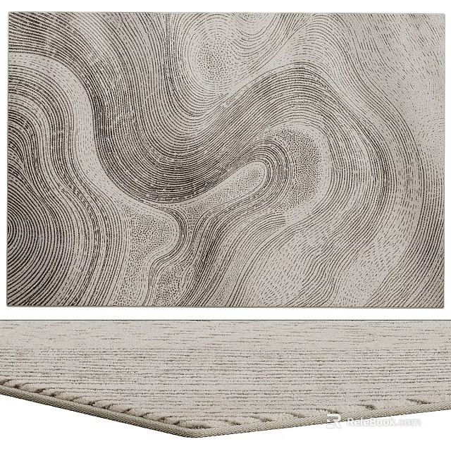 Square Rug With Modern Abstract Wavy Patterns In Neutral Tones 3d model