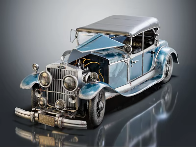 Vintage Classic Car With Old Style Grille Round Headlights And Chrome Details 3d model