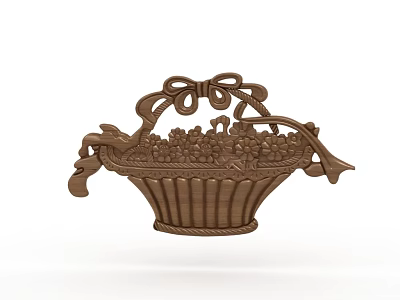 Exquisite Carved Wooden Basket With Decorative Bow And Floral Patterns 3d model