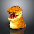 Realistic 3D Monster Head Model With Open Mouth Sharp Teeth Yellow Brown Skin And Mane