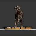 Brown and white spotted Dog standing on circular platform with gear and clock patterns 3d model