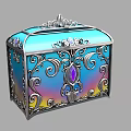 Ornate Decorative Storage Box With Silver Filigree Blue Iridescent Surface And Purple Gemstone