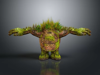 Enchanting Game Movie Character With Moss Covered Body Grass Top And Outstretched Arms 3d model