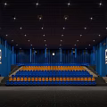 Modern Cinema Theater Interior Featuring Blue And Orange Seats Arranged In Rows