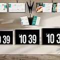Multiple Televisions Displaying Food Menu Content And Digital Numbers 10 39 In Indoor Commercial Setting