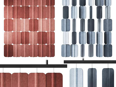 Stylish Room Divider With Red Blue Gray Hanging Panels For Interior Decoration 3d model