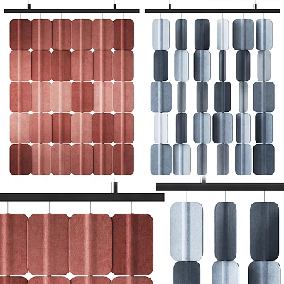 Stylish Room Divider With Red Blue Gray Hanging Panels For Interior Decoration 3d model