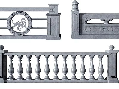 Traditional Stone Railing Design With Intricate Carvings And Decorative Patterns 3d model