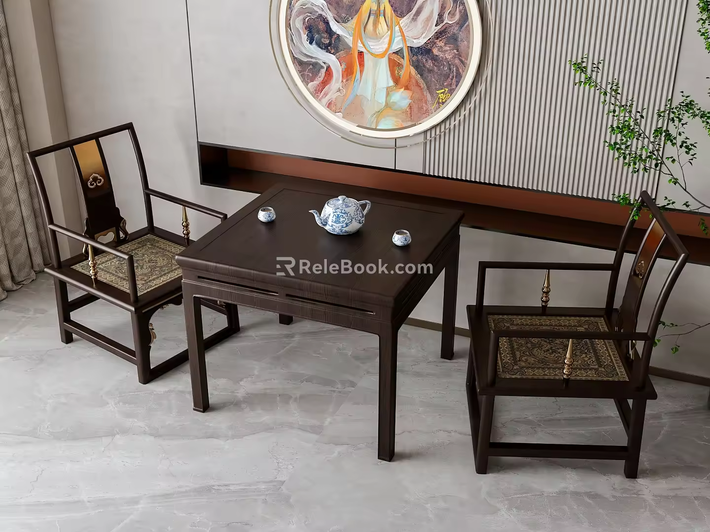Tea table and chair combination 3d model